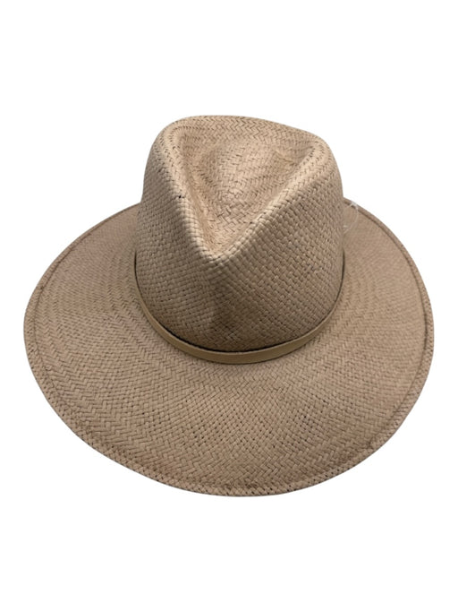Janessa Leone Blush Beige Straw Woven Leather Strap Wide Brim Sun Hat Blush Beige / Medium