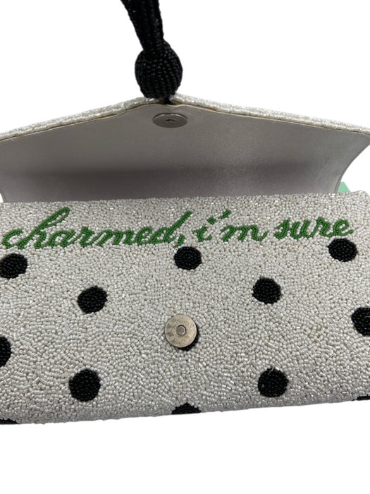 Beth Ladd White & Black Beaded Polka Dots Magnetic Snap Flap Tassel Detail Bag White & Black