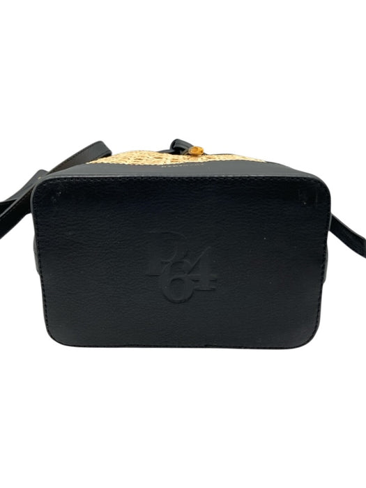Paris/64 Black & Beige Rattan & Leather Woven Detail Gold Tone Hardware Bag Black & Beige