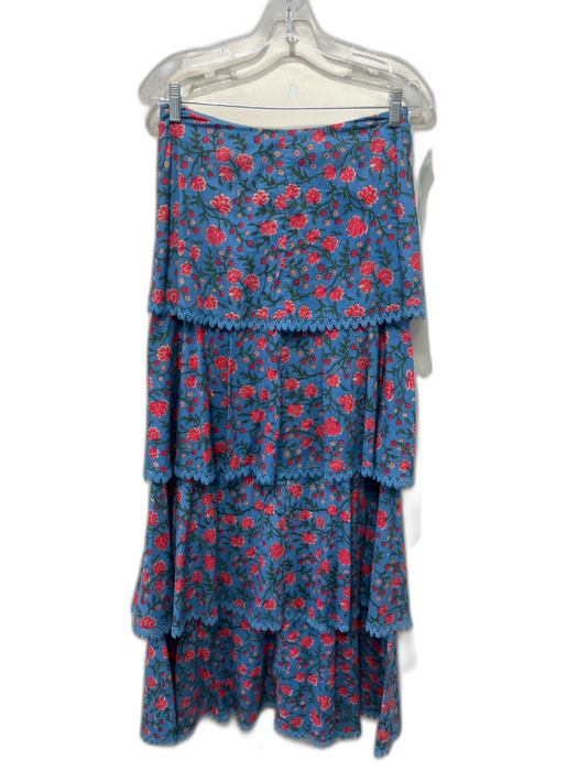 Eddy Size M/S Blue, Red & Pink Cotton Floral Tiered Off Shoulder Maxi Skirt Set Blue, Red & Pink / M/S