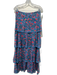 Eddy Size M/S Blue, Red & Pink Cotton Floral Tiered Off Shoulder Maxi Skirt Set Blue, Red & Pink / M/S