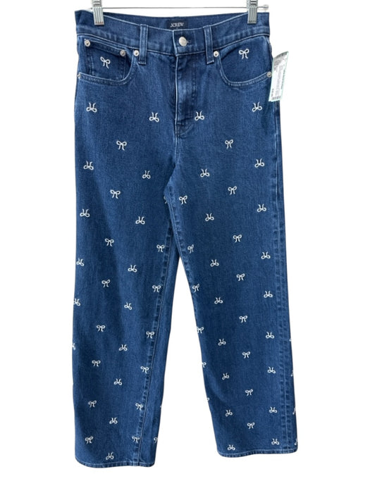 J. Crew Size 25 Medium dark wash Cotton Blend Denim Bow Embroidery Jeans Medium dark wash / 25