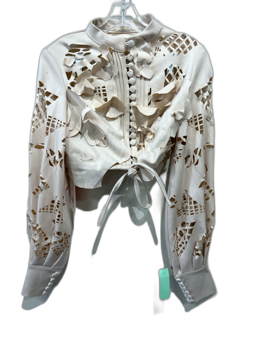 Morange Size S Beige Cotton Laser Cut Floral Applique Button Front Skirt Set Beige / S
