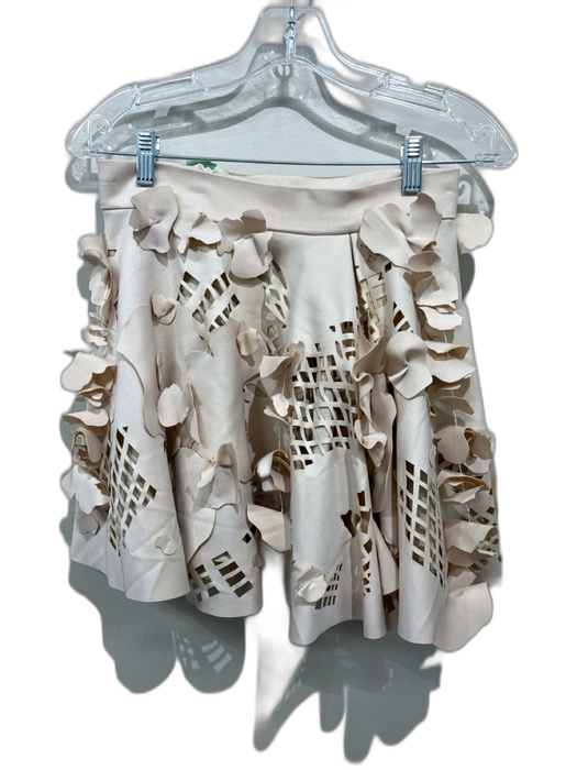Morange Size S Beige Cotton Laser Cut Floral Applique Button Front Skirt Set Beige / S