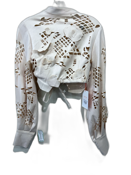 Morange Size S Beige Cotton Laser Cut Floral Applique Button Front Skirt Set Beige / S