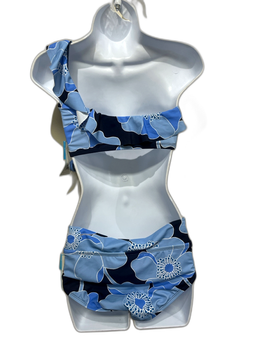 Draper James Size S Mixed Blues Nylon Blend Floral One Shoulder Ruffle Swimsuit Mixed Blues / S