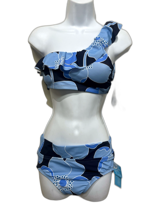 Draper James Size S Mixed Blues Nylon Blend Floral One Shoulder Ruffle Swimsuit Mixed Blues / S