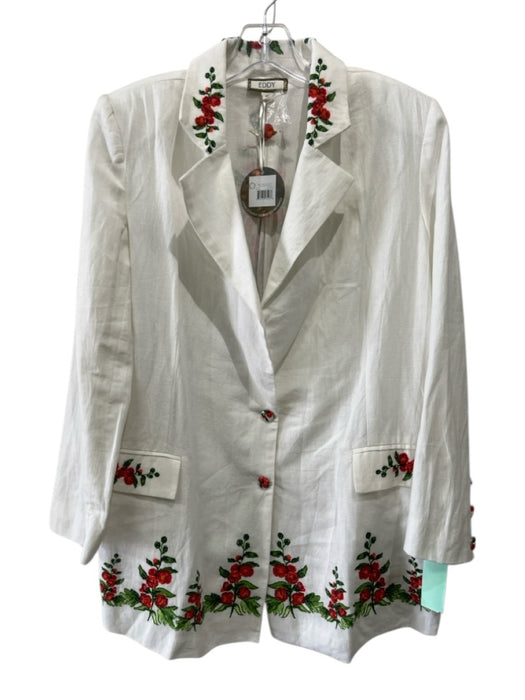 Eddy Size XS White, Red & Green Cotton & Linen Floral Beaded Detail Jacket White, Red & Green / XS