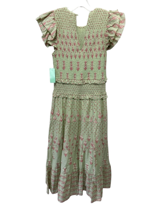 Cleobella Size Est S Light Green & Pink No Fabric Tag Floral Elastic Waist Dress Light Green & Pink / Est S