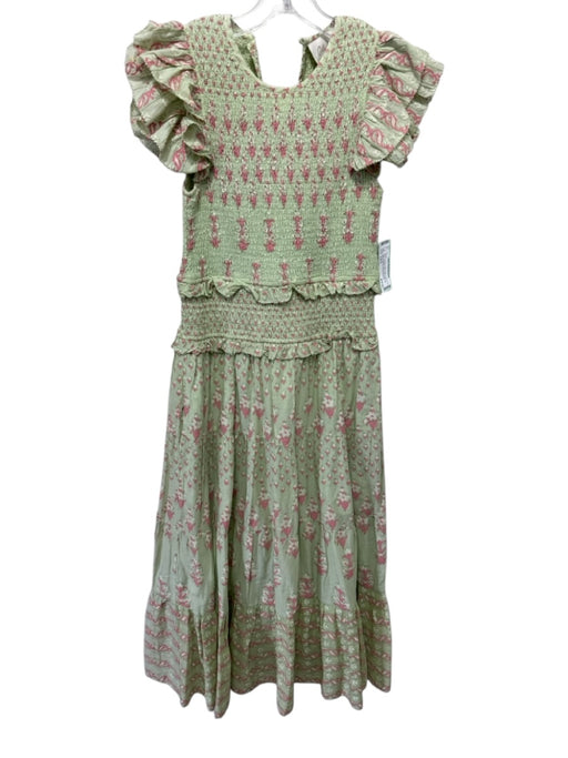 Cleobella Size Est S Light Green & Pink No Fabric Tag Floral Elastic Waist Dress Light Green & Pink / Est S