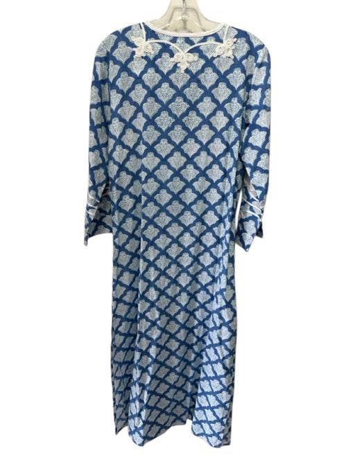 Roller Rabbit Size XS Blue & White Cotton Block Printed Long Sleeve Dress Blue & White / XS