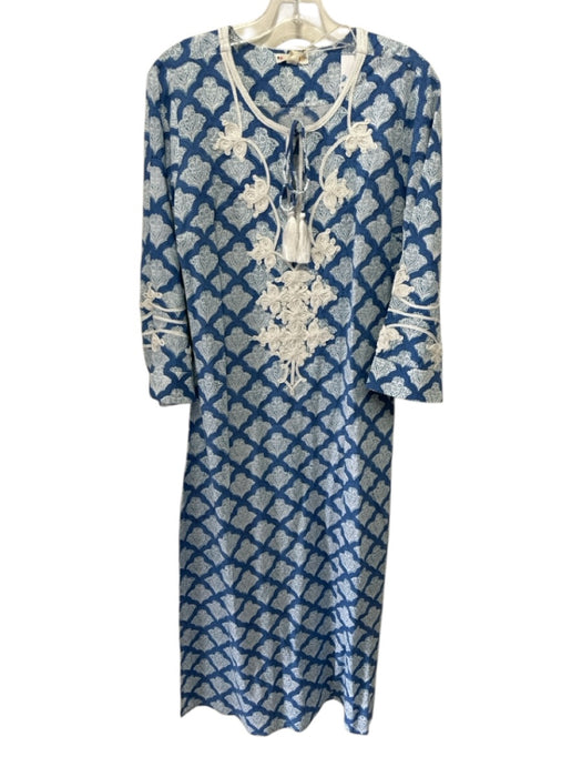 Roller Rabbit Size XS Blue & White Cotton Block Printed Long Sleeve Dress Blue & White / XS