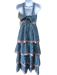 Eddy Size S Blue, White & Red Cotton Stretch Floral Accents One Shoulder Dress Blue, White & Red / S