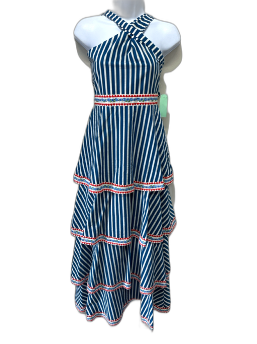 Eddy Size S Blue, White & Red Cotton Stretch Floral Accents One Shoulder Dress Blue, White & Red / S