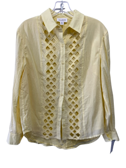 Allison New York Size XS Yellow Cotton Long Sleeve Crochet Lace Button Up Top Yellow / XS