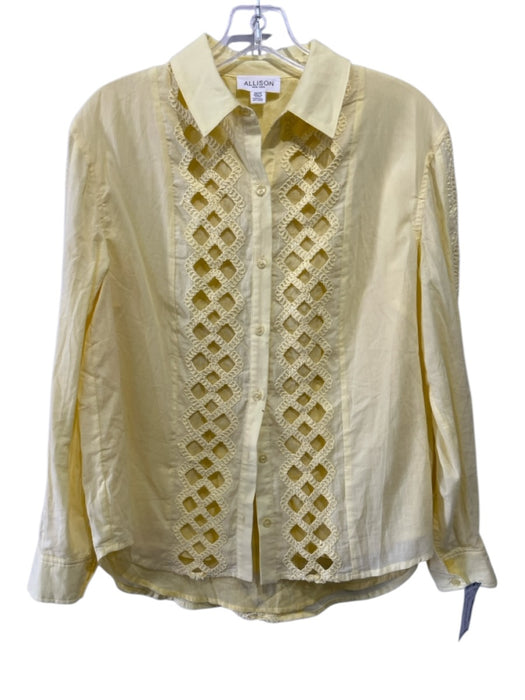 Allison New York Size XS Yellow Cotton Long Sleeve Crochet Lace Button Up Top Yellow / XS