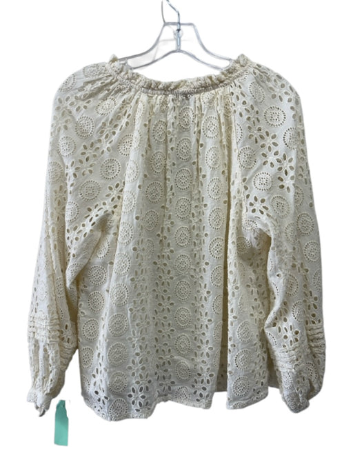 Cleobella Size S Cream White Cotton Floral Eyelet Long Balloon Sleeve Top Cream White / S