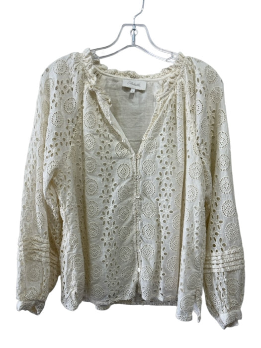 Cleobella Size S Cream White Cotton Floral Eyelet Long Balloon Sleeve Top Cream White / S