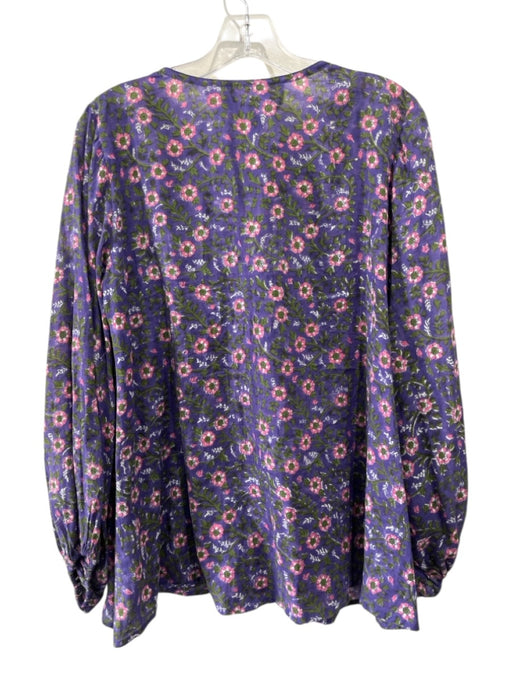 India Collection Emerson Fry Size XS Purple, Green & Pink Cotton Floral Top Purple, Green & Pink / XS