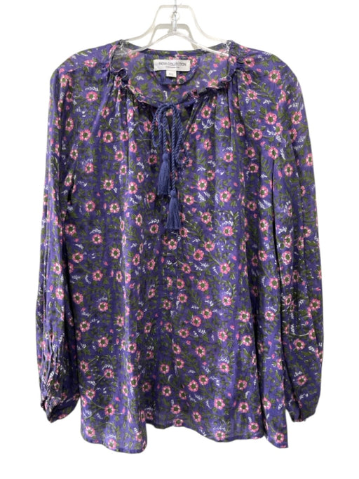 India Collection Emerson Fry Size XS Purple, Green & Pink Cotton Floral Top Purple, Green & Pink / XS