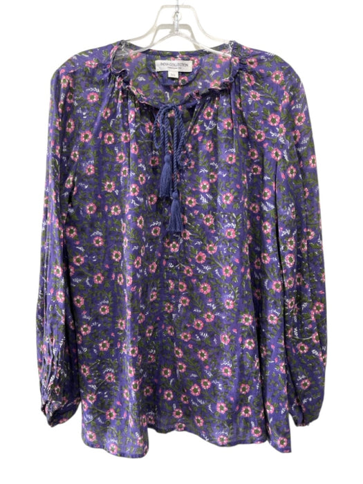 India Collection Emerson Fry Size XS Purple, Green & Pink Cotton Floral Top Purple, Green & Pink / XS