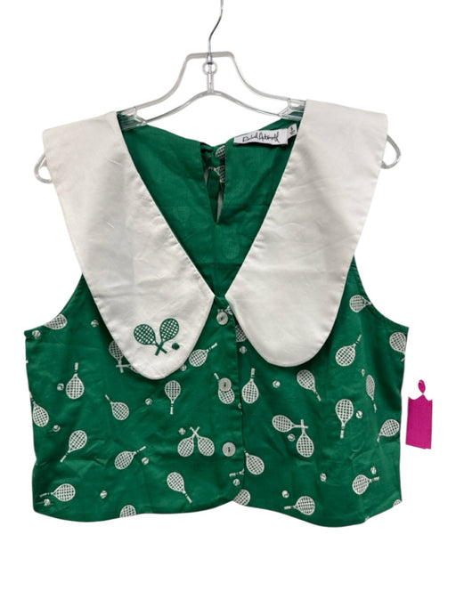 Rachel Antonoff Size Small Green & White Cotton Sleeveless Tennis Top Green & White / Small
