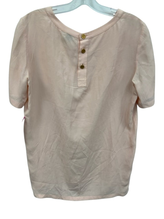Chanel Boutique Size Est Small Light Pink Silk Short Sleeve Back Button Top Light Pink / Est Small