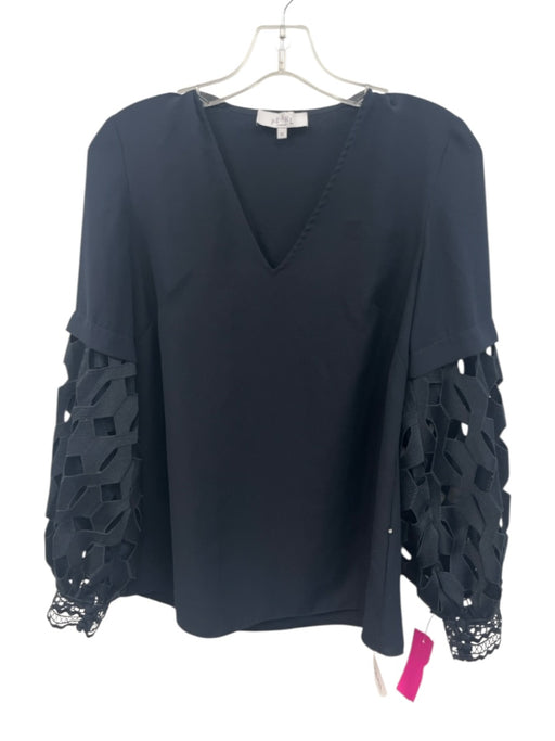 Pearl by Lela Rose Size XS Navy Blue Polyester Long Sleeve Lace Sleeves Top Navy Blue / XS