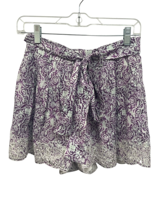 Christy Lynn Size XS Purple & White Linen Elastic Waist Floral Print Shorts Purple & White / XS