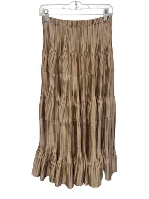 Current Air Size S Brown Polyester Elastic Waist Pleated Maxi Satin Skirt Brown / S