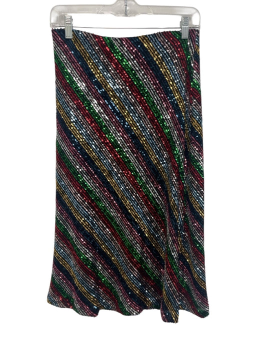 Milly Size S Black & Multi Poly Blend Sequined Elastic Waist Striped Pants Black & Multi / S