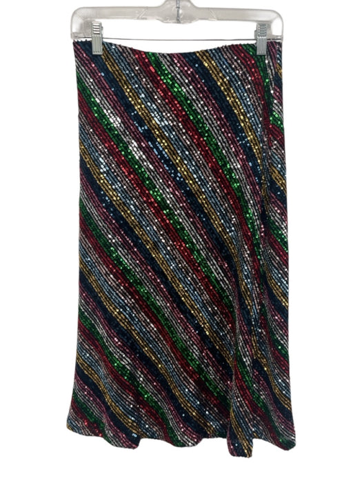 Milly Size S Black & Multi Poly Blend Sequined Elastic Waist Striped Pants Black & Multi / S