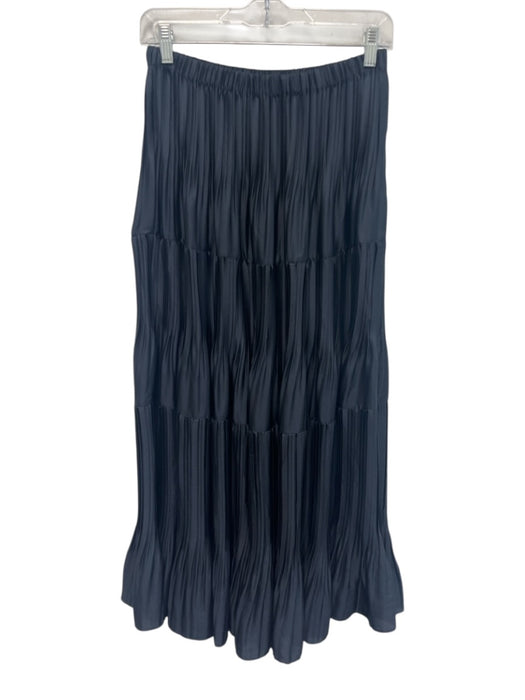 Current Air Size S Navy Polyester Elastic Waist Pleated Maxi Satin Skirt Navy / S