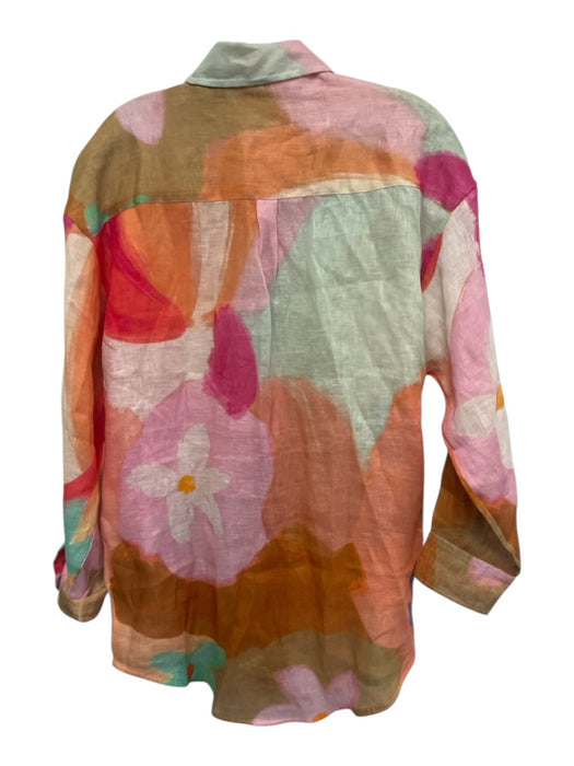 Vitamin A Size S Orange, Pink & Multi Linen Button Front Long Sleeve Short Set Orange, Pink & Multi / S