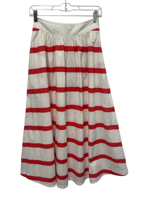 Olivia by Livro Size XS White & Red Cotton Striped Zip Close Pleat A line Skirt White & Red / XS
