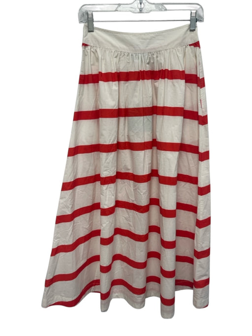 Olivia by Livro Size XS White & Red Cotton Striped Zip Close Pleat A line Skirt White & Red / XS