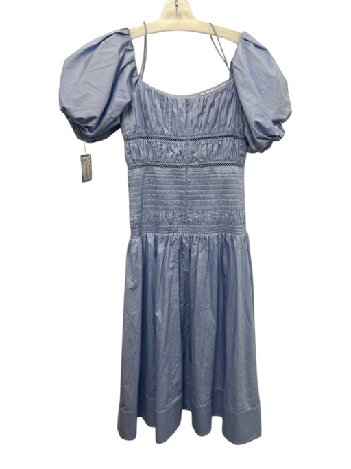 Self Portrait Size 4 Blue Cotton Poplin Midi Short Puff Sleeve Dress Blue / 4
