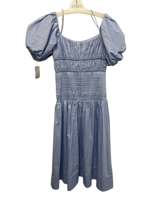Self Portrait Size 4 Blue Cotton Poplin Midi Short Puff Sleeve Dress Blue / 4