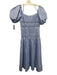 Self Portrait Size 4 Blue Cotton Poplin Midi Short Puff Sleeve Dress Blue / 4