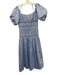 Self Portrait Size 4 Blue Cotton Poplin Midi Short Puff Sleeve Dress Blue / 4