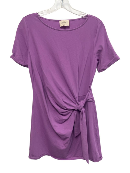 Sezane Size S Violet Cotton Blend Wide Neck Short Sleeve Tie Detail Mini Dress Violet / S
