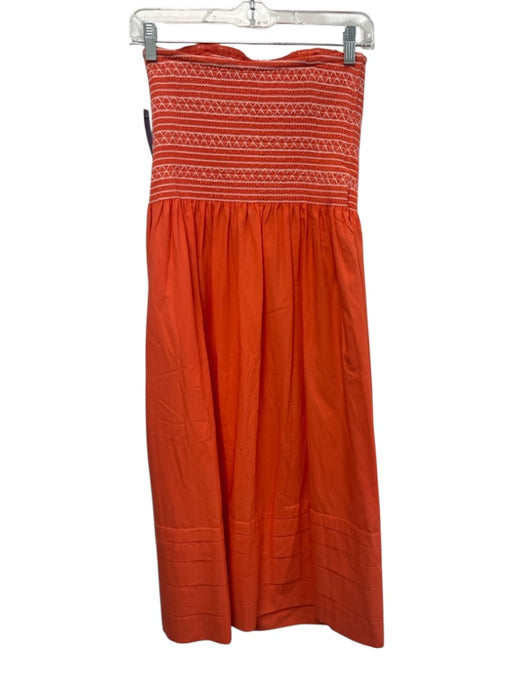 Ramy Brook Size S Orange Cotton Blend Sleeveless Midi Smocked Bodice Dress Orange / S