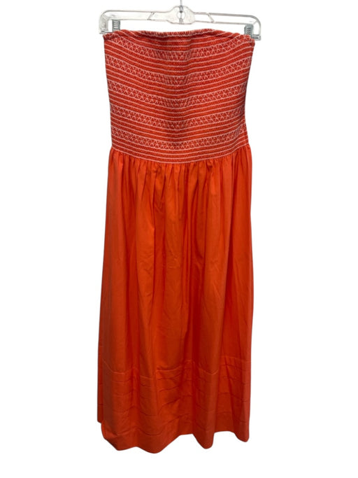 Ramy Brook Size S Orange Cotton Blend Sleeveless Midi Smocked Bodice Dress Orange / S