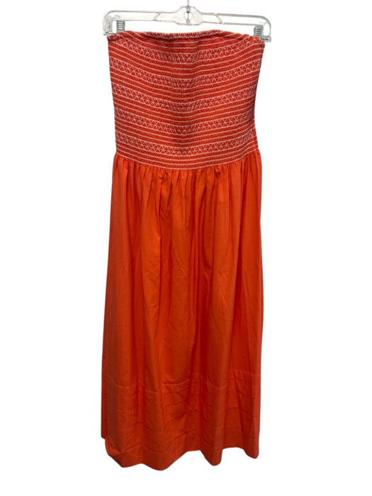 Ramy Brook Size S Orange Cotton Blend Sleeveless Midi Smocked Bodice Dress Orange / S