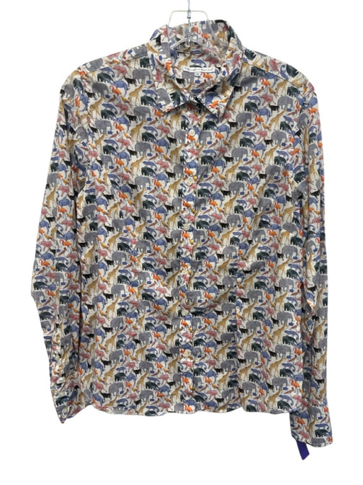 The Oxford Shirt Co. Size 16 White & Multi Cotton Button Front Printed Top White & Multi / 16