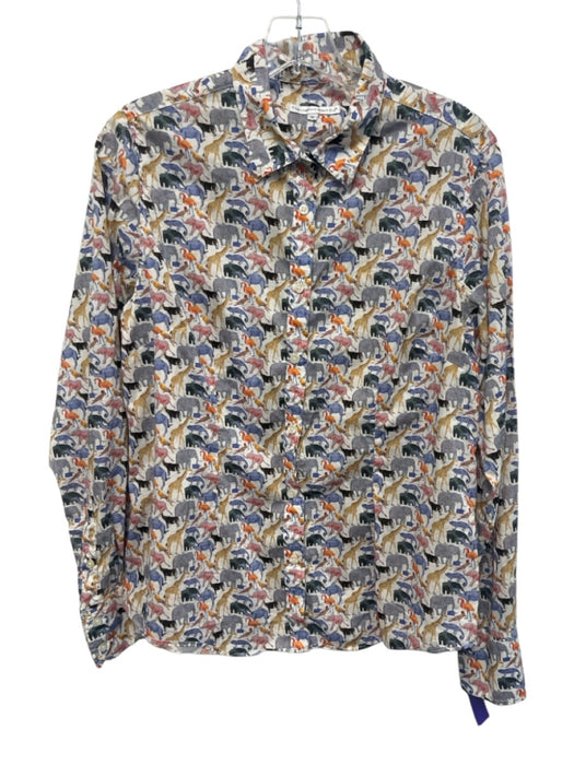 The Oxford Shirt Co. Size 16 White & Multi Cotton Button Front Printed Top White & Multi / 16
