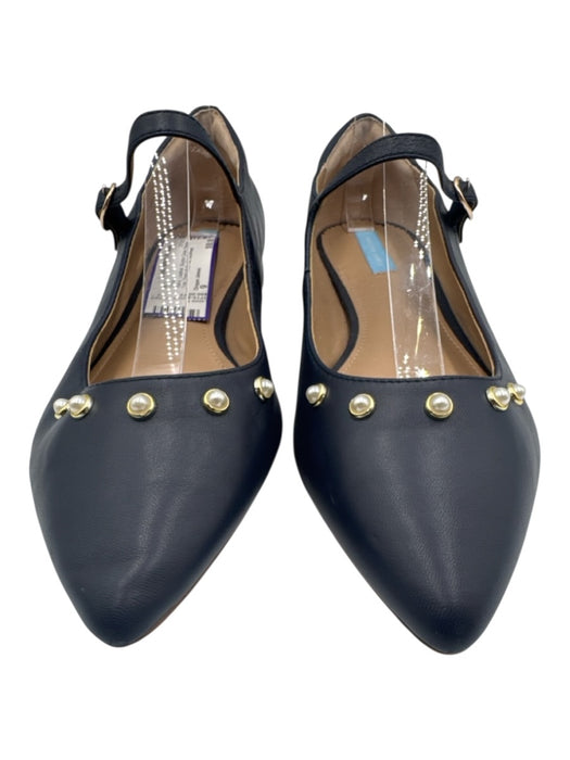 Draper James Shoe Size 9 Navy Leather Buckle Close Pointed Toe Pearl studs Shoes Navy / 9
