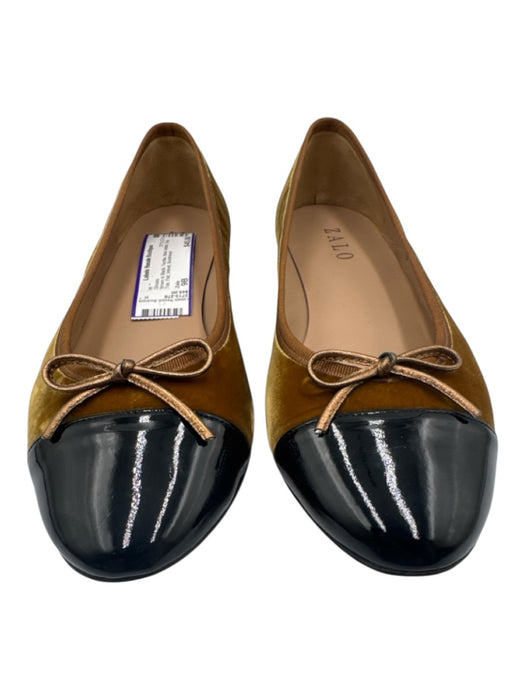 Zalo Shoe Size 9B Brown & Black Textile Bow detail Cap Toe Flat Velvet Shoes Brown & Black / 9B