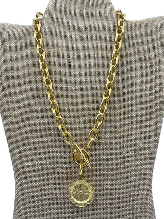 Susan Shaw Gold 24K Gold Plated Pendant Toggle Clasp Chain Link Necklace Gold