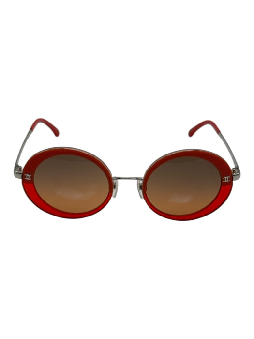 Chanel Red Metal & Acetate Round Lens CC Logo Vintage Gradient Sunglasses Red